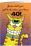 Happy 40th Birthday Grinning Yellow Tabby Cat card