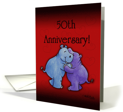 Happy 50th Anniversary Hugging Hippos card (600261)