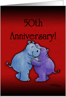 Happy 50th Anniversary Hugging Hippos card
