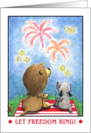 Lion and Lamb at Fireworks Happy 4th of July Let Freedom Ring card