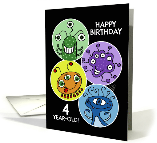 Happy 4th Birthday Colorful Alien Creatures in Circles card (641925)