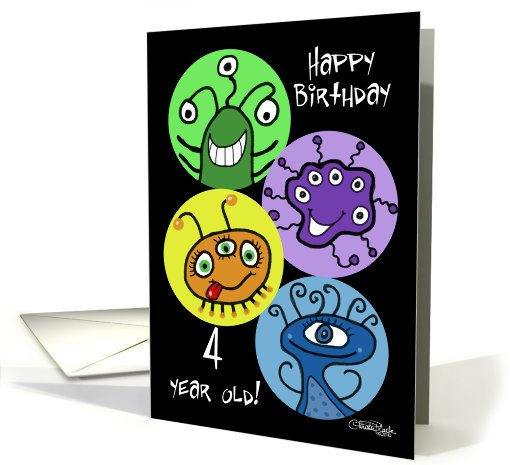 Colorful Creatures 4th Birthday card (641925)