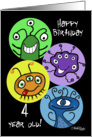 Colorful Creatures 4th Birthday card