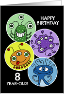Happy 8th Birthday Colorful Alien Creatures in Circles card