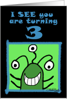 Green Alien- 3rd Birthday card