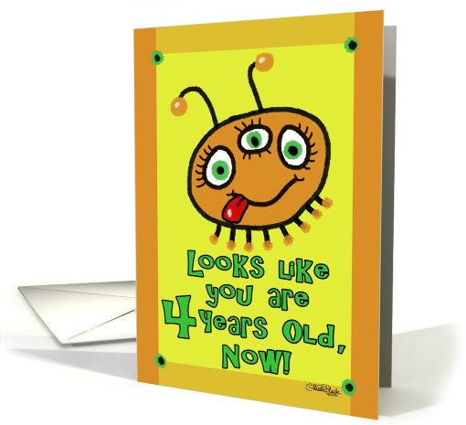 Orange Alien- 4th Birthday card (644858)