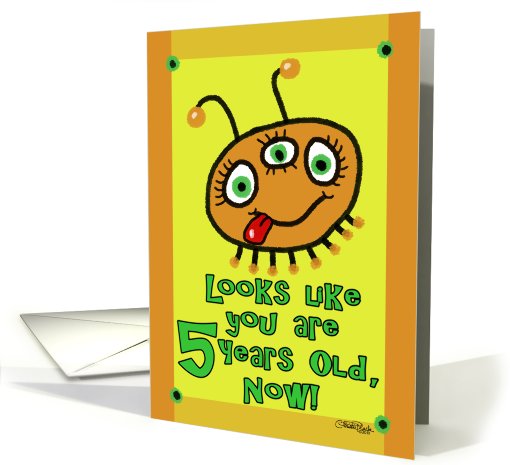 Orange Alien- 5th Birthday card (644859)