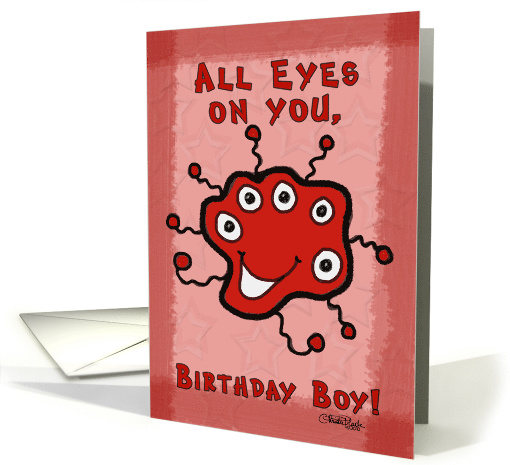 Red Alien with Five Eyes Happy Birthday for the Birthday Boy card