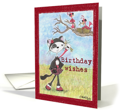 Cat and Birds Birthday Wishes card (661446)