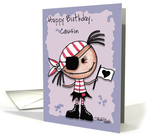 Happy Birthday Cousin-Primitive Pirate Rag Doll Girl card (661626)