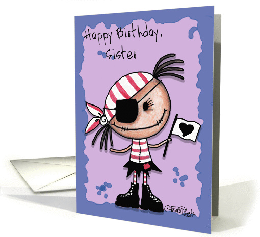 Happy Birthday Sister-Primitive Pirate Rag Doll Girl card (661633)