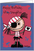 Happy Birthday Step Daughter-Primitive Pirate Rag Doll Girl card