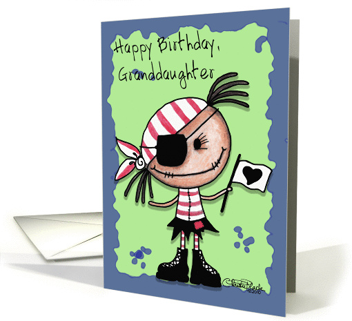 Happy Birthday Granddaughter-Primitive Pirate Rag Doll Girl card