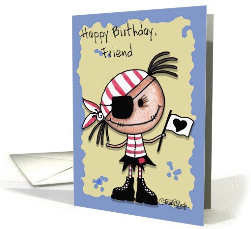 Happy Birthday Friend-Primitive Pirate Rag Doll Girl card (661649)
