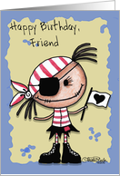 Happy Birthday Friend-Primitive Pirate Rag Doll Girl card