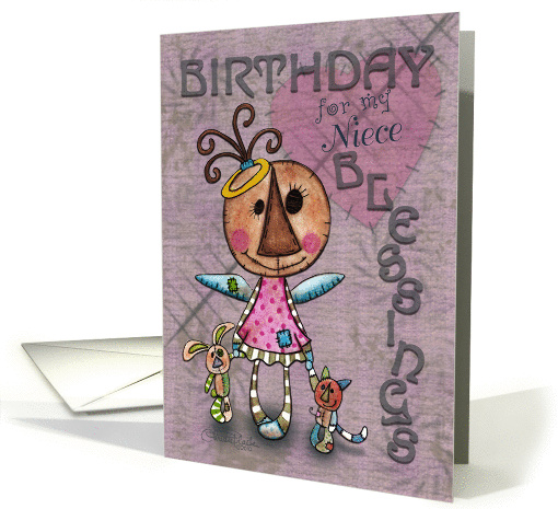 Primitive Angel and Animals- Birthday Blessings for Niece card