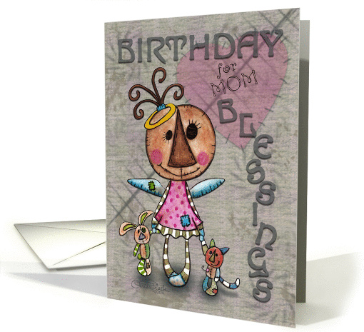 Primitive Angel and Animals- Birthday Blessings for Mom card (668291)