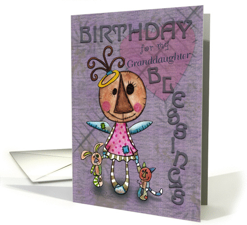 Primitive Angel and Animals- Birthday Blessings for Granddaughter card