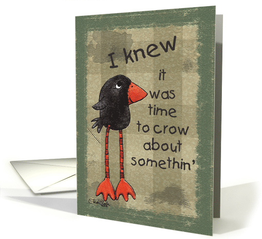 Primitive Long Legged Crow Happy Birthday card (670641)