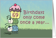 69th Birthday -Ladybugs and Cupcake card