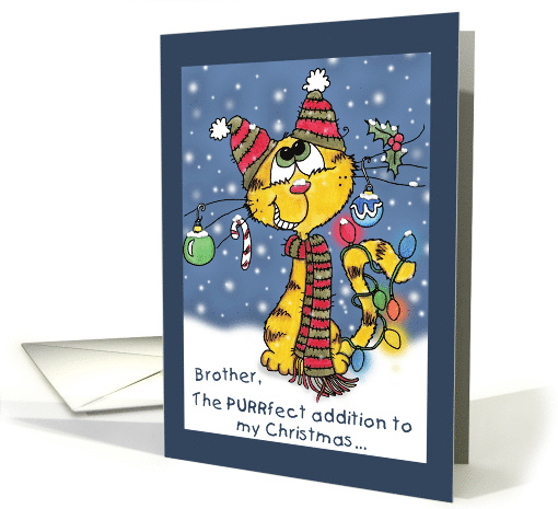 Merry Christmas for Brother Decorated Cat card (706771)