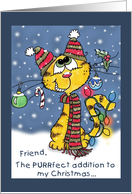 Merry Christmas for Friend Decorated Cat card