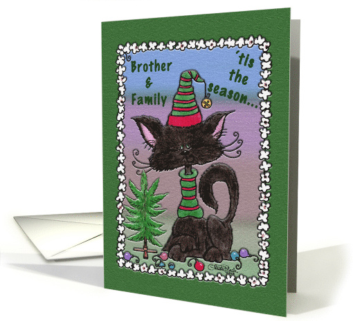 Christmas for Brother and Family Black Cat and Tree card (707559)