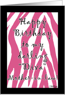 Birthday for Diva Mother-in-law -Pink Zebra Stripes card