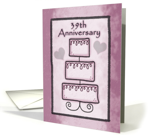 Happy 39th Wedding Anniversary Three Tiered Wedding Cake Mauve card