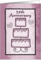 Happy 39th Wedding Anniversary Three Tiered Wedding Cake Mauve card