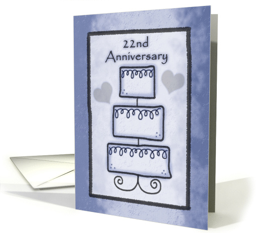 22nd Wedding Anniversary Three Tiered Wedding Cake in Blue card