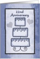 22nd Wedding Anniversary Three Tiered Wedding Cake in Blue card