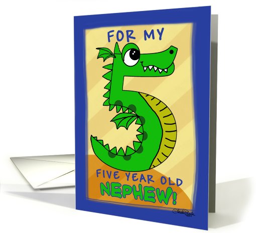 Happy Birthday for 5 year old Nephew- Number Five Shaped Dragon card