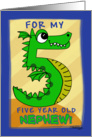 Happy Birthday for 5 year old Nephew- Number Five Shaped Dragon card