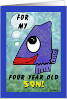 Happy Birthday 4 year old Son- Number Four Shaped Fish card