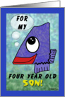 Happy Birthday 4 year old Son- Number Four Shaped Fish card