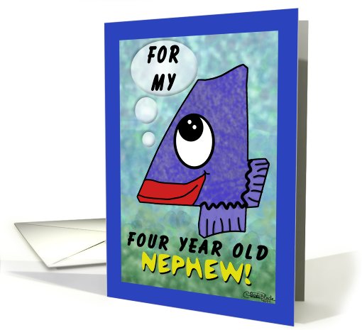 Happy Birthday 4 year old Nephew- Number Four Shaped Fish card