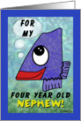 Happy Birthday 4 year old Nephew- Number Four Shaped Fish card