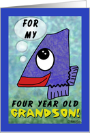 Happy Birthday 4 year old Grandson Number Four Shaped Fish card