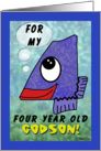 Happy Birthday 4 year old Godson- Number Four Shaped Fish card