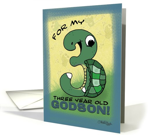 Happy Birthday 3 year old Godson- Number Three Shaped Turtle card