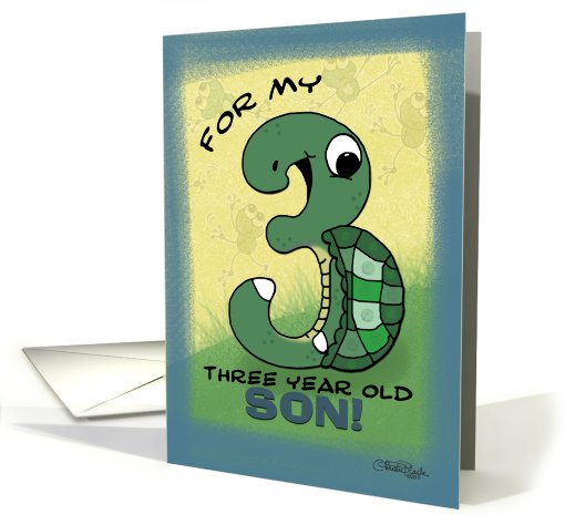 Happy Birthday 3 year old Son- Number Three Shaped Turtle card