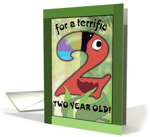 Happy Birthday Terrific 2 year old- Number Two Shaped Toucan card