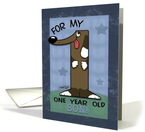 Happy Birthday 1 year old Son- Number One Shaped Dog card (751616)