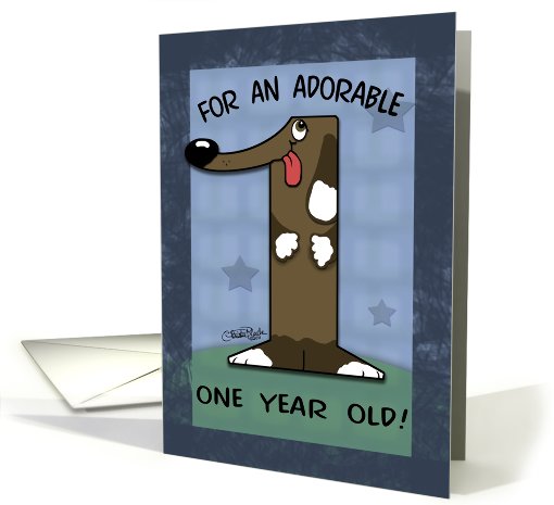 Happy Birthday Adorable 1 year old- Number One Shaped Dog card