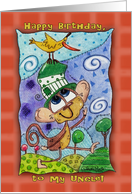Happy Birthday for Uncle Funky Monkey and Banana Bird card