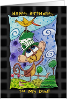 Happy Birthday for Dad Funky Monkey and Banana Bird card
