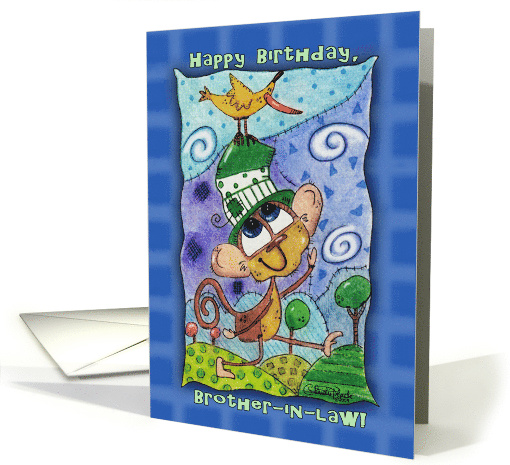 Happy Birthday for Brother in Law Funky Monkey and Banana Bird card