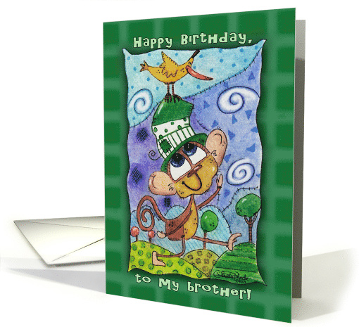 Happy Birthday for Brother Funky Monkey and Banana Bird card (754658)