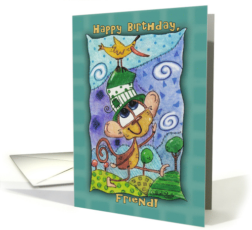 Happy Birthday for Friend Funky Monkey and Banana Bird card (754666)